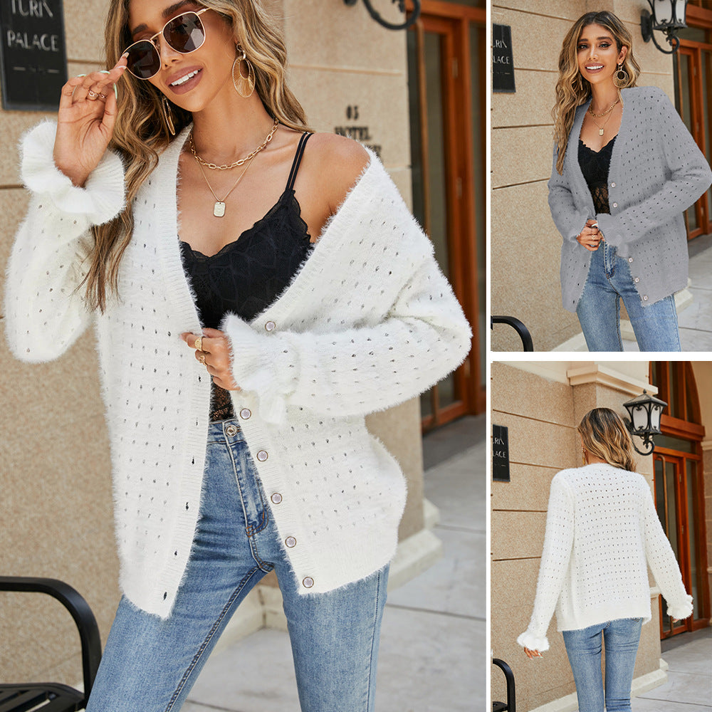 Damen Strickjacke Lochmusterung Norvielle - Norvielle