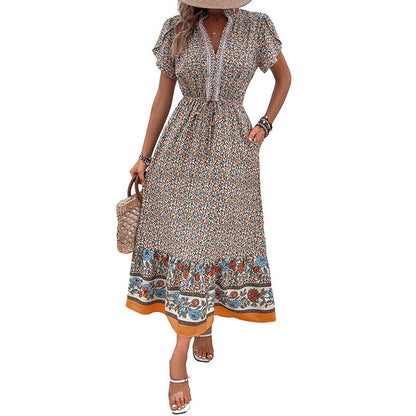 Damen Maxikleid Floralmuster Rüschen Details Norvielle