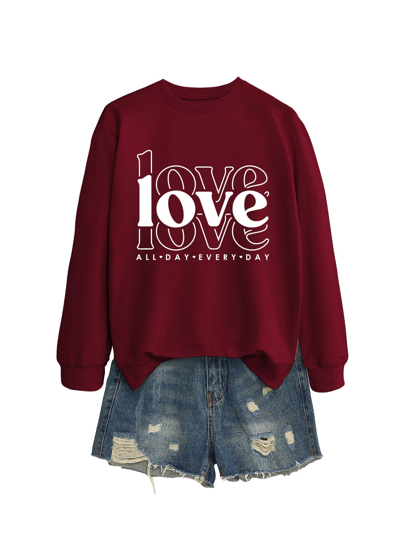 Damen Sweatshirt Voluminöse Ärmel Moderner Love-Print Norvielle