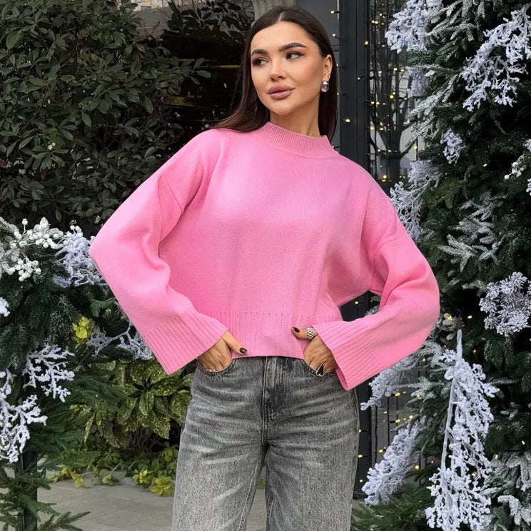 Damen Strickpullover Rundhalsausschnitt Weite Ärmel Norvielle - Norvielle