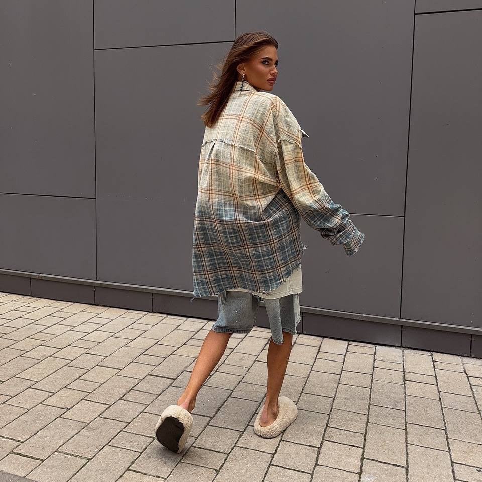 Damen Karo-Hemdjacke Oversized mit Taschen Norvielle