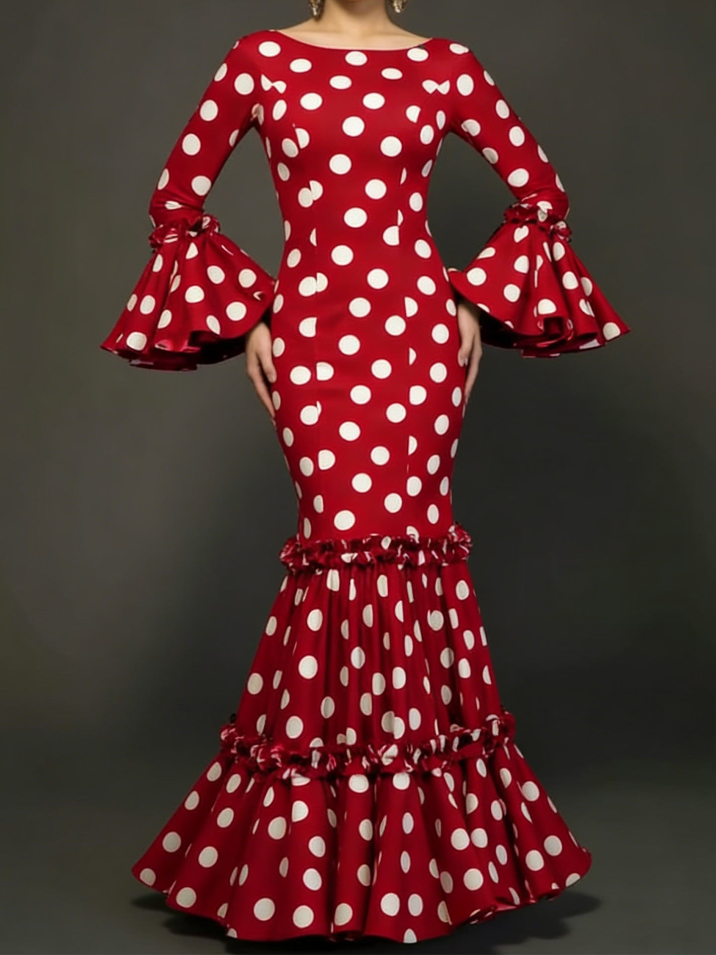 Damen Maxikleid mit Volant und Polka-Dots Norvielle