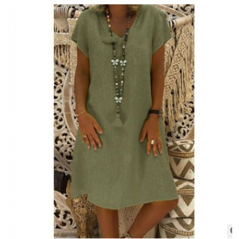 Damen Sommerkleid mit V-Ausschnitt Asymmetrischer Saum