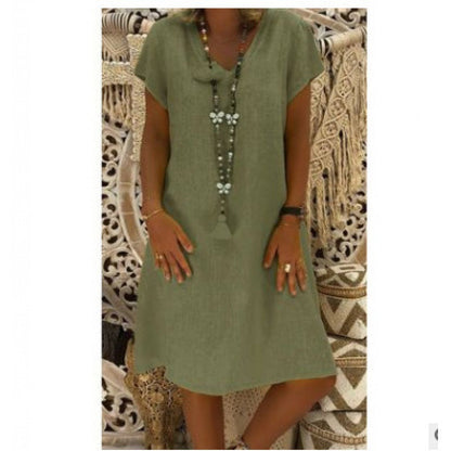 Damen Sommerkleid mit V-Ausschnitt Asymmetrischer Saum