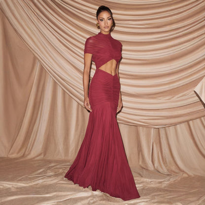 Damen Abendkleid Cut-Out-Design Faltenstoff