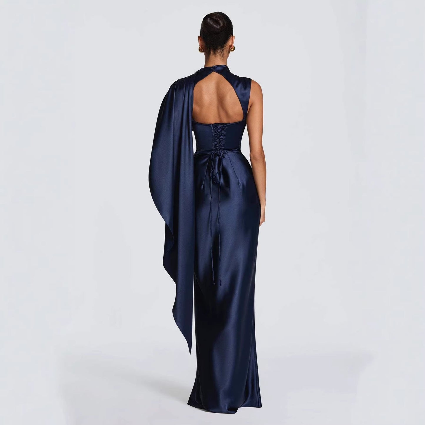 Damen Maxikleid Asymmetrisch Satin