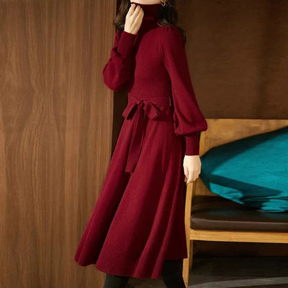 Damen Strickkleid Hohler Kragen Taillierbar Norvielle