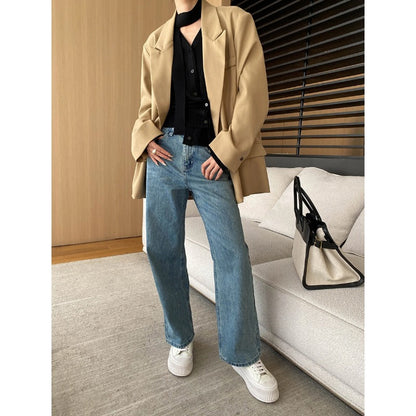 Damen High-Waist Jeans Weites Bein Klassisch