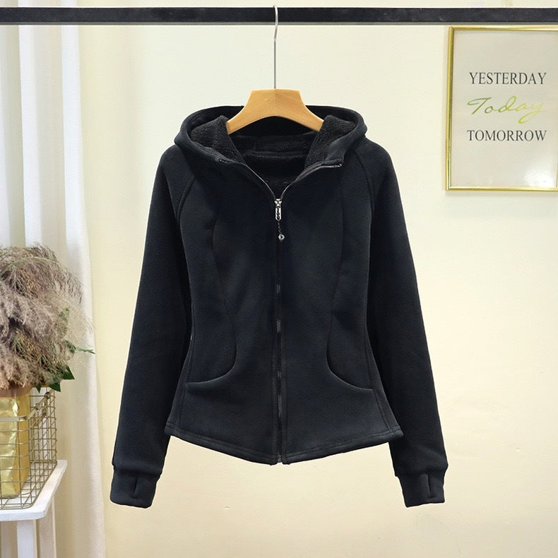 Damen Fleecejacke Mit Kapuze Durchgehender Reißverschluss