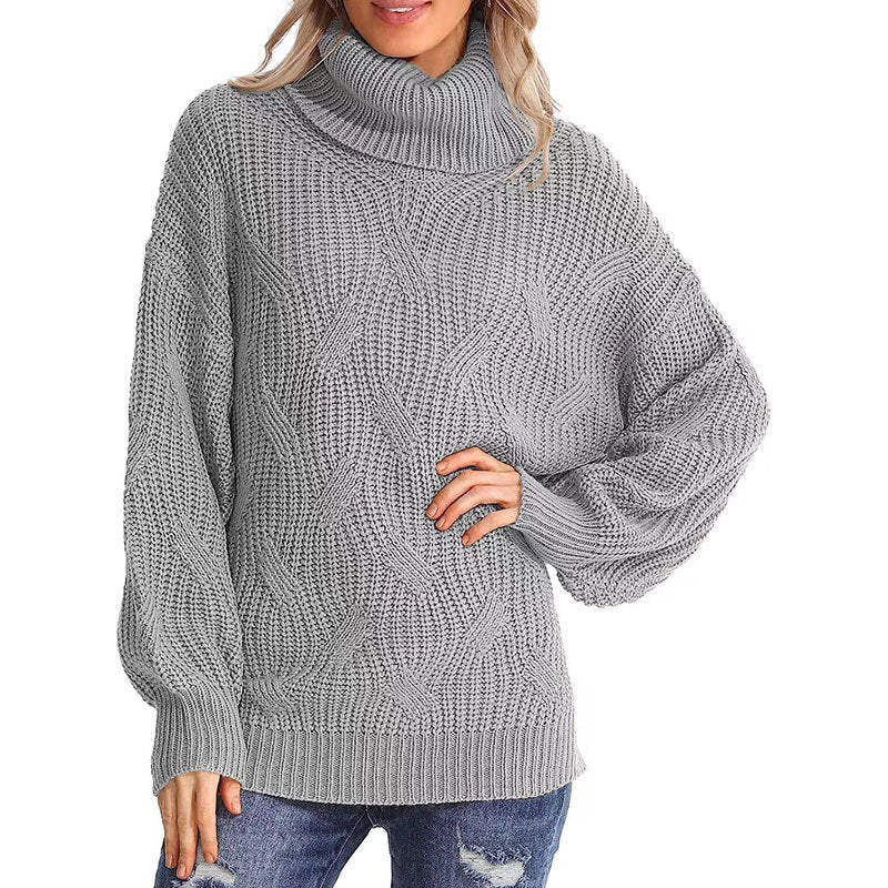 Damen Strickpullover Hochkragen Strukturmasche