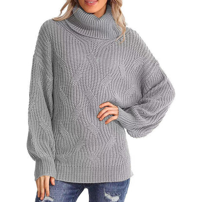 Damen Strickpullover Hochkragen Strukturmasche
