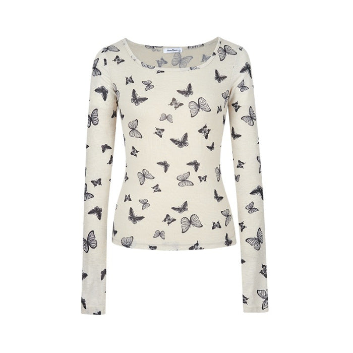 Damen Langarmshirt Feines Schmetterlingsmuster