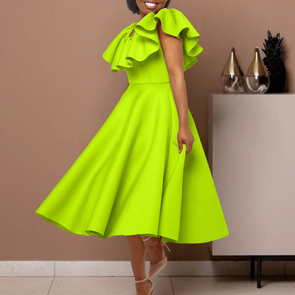 Damen Midikleid Elegant Volant Tailliert Norvielle