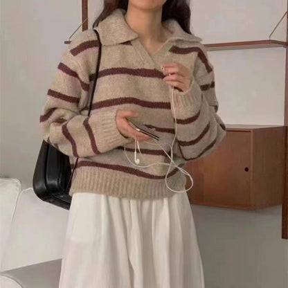 Damen Pullover Streifenmuster Kragen Norvielle