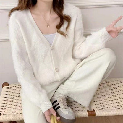 Damen Strickjacke Flauschig mit Knöpfen Norvielle
