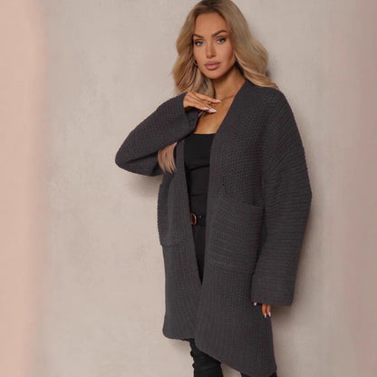 Damen Oversized Strickjacke V-Ausschnitt Taschen Norvielle