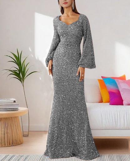 Damen Abendkleid Glitzerrock Voluminöse Ärmel Norvielle