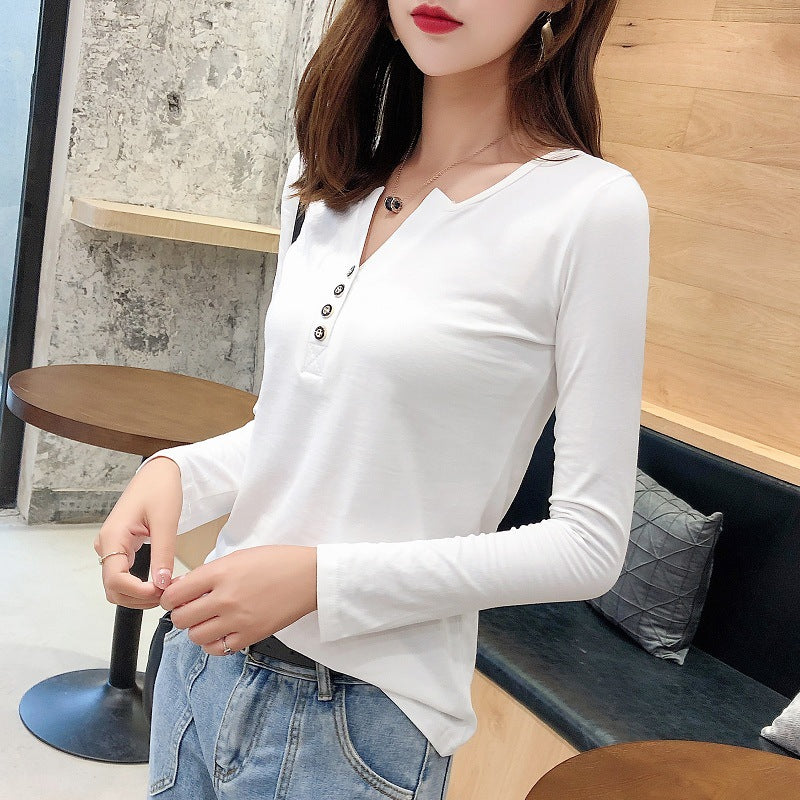 Damen Langarmshirt Knopfleiste Femme-Style Norvielle