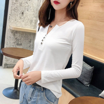 Damen Langarmshirt Knopfleiste Femme-Style Norvielle