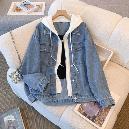 Damen Denimjacke Lässig Mit Kapuze Blau - Norvielle