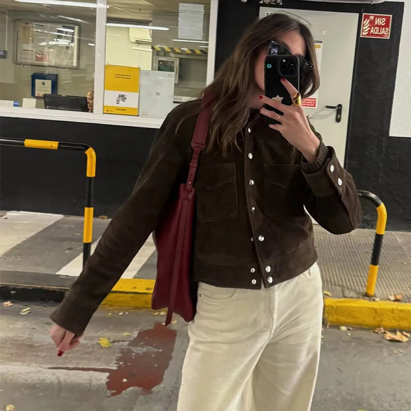 Damen Wildlederjacke Mit Taschen Norvielle