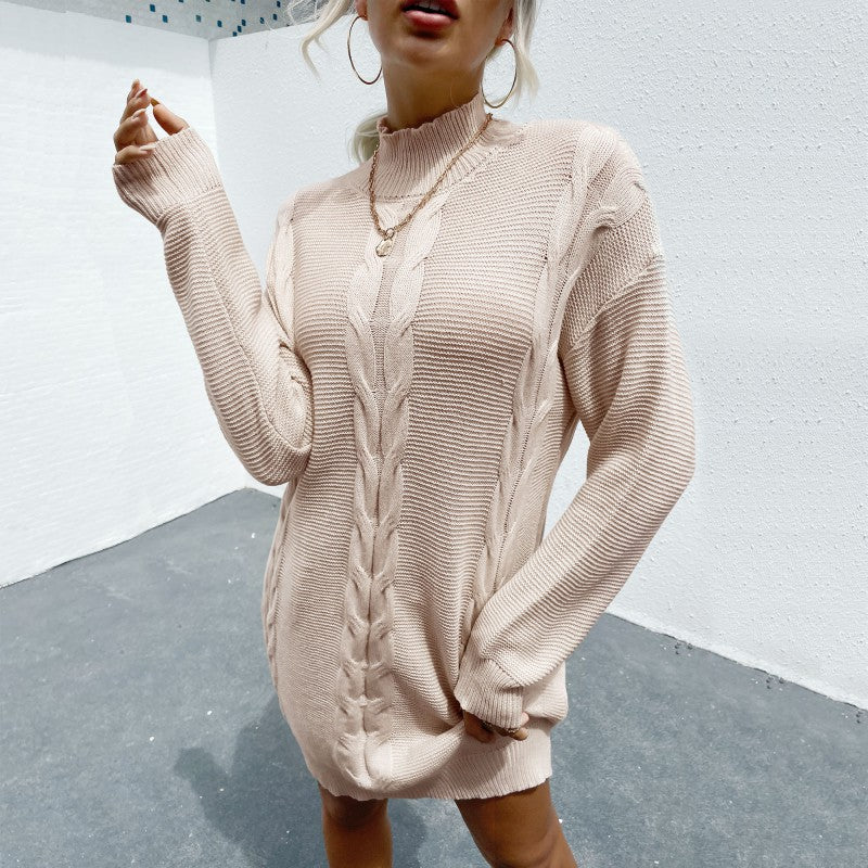 Damen Strickkleid Waffelstruktur Hochkragen Norvielle