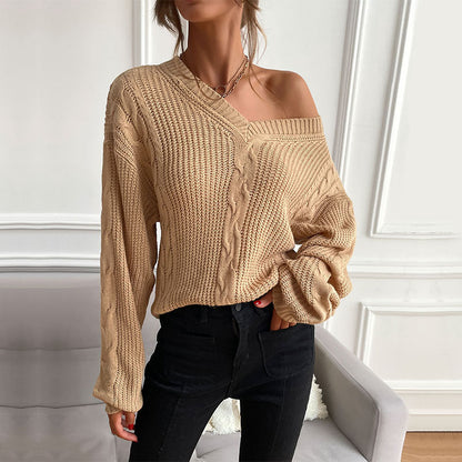 Damen Strickpullover Weit V-Ausschnitt Rautenmuster Norvielle