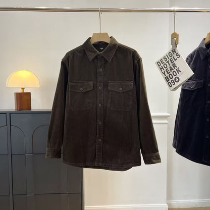 Damen Kordhemdjacke Lässig Brusttaschen Norvielle