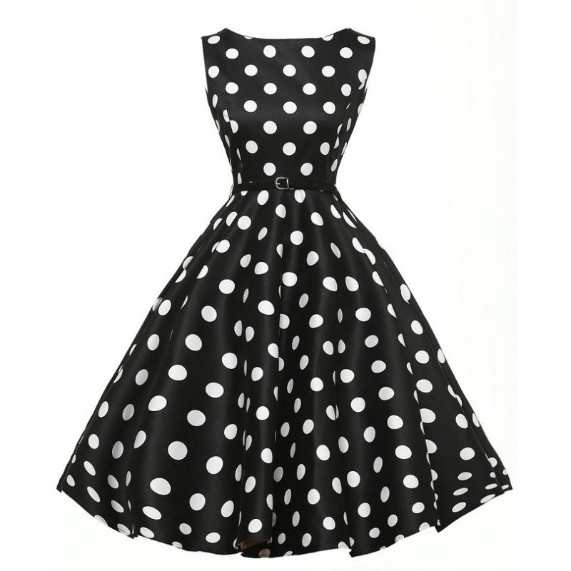 Damen A-Linien Kleid mit Polka-Dots Tailliert