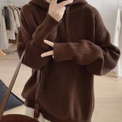Damen Kapuzenpullover Feine Rippstruktur Lässiger Schnitt Norvielle