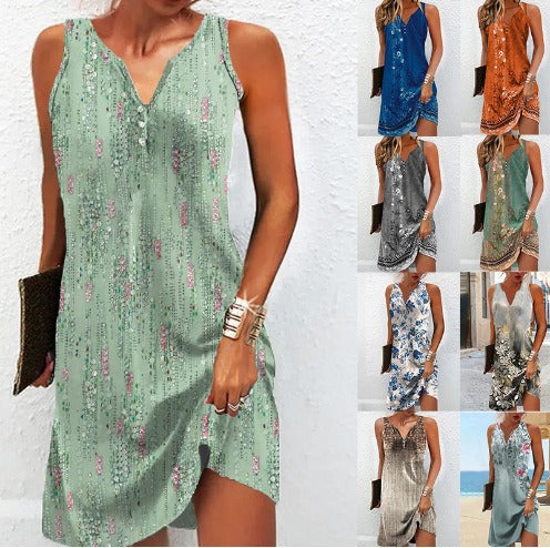 Damen Sommerkleid V-Ausschnitt Asymmetrischer Saum Norvielle - Norvielle