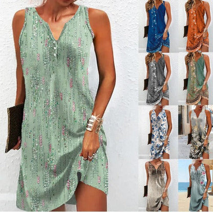 Damen Sommerkleid V-Ausschnitt Asymmetrischer Saum Norvielle - Norvielle