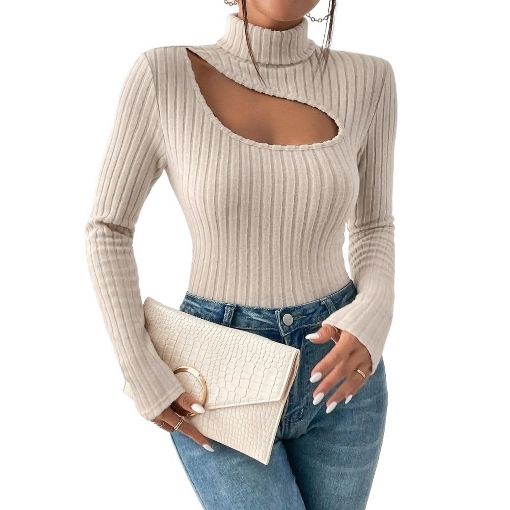 Damen Langarmtop Asymmetrischer Ausschnitt Rippstruktur Norvielle