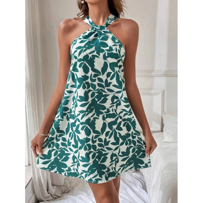 Damen Sommerkleid Knielang Blumenmuster V-Ausschnitt - Norvielle