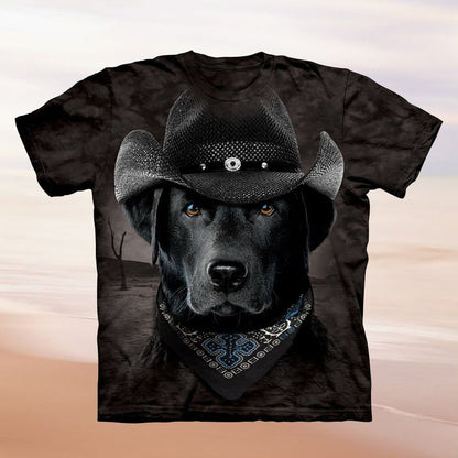 Damen T-Shirt Hundemotiv Cowboyhut Baumwolle Weiß - Norvielle