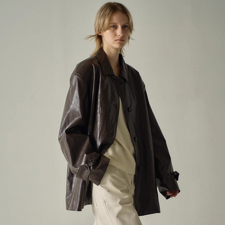 Damen Kunstlederjacke Übergroßer Schnitt Norvielle