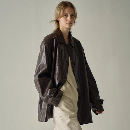 Damen Kunstlederjacke Übergroßer Schnitt Norvielle