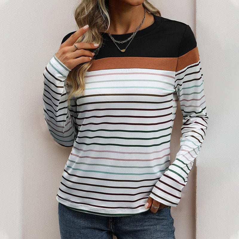 Damen Langarmshirt Streifenmuster Baumwolle Weiß/Schwarz - Norvielle