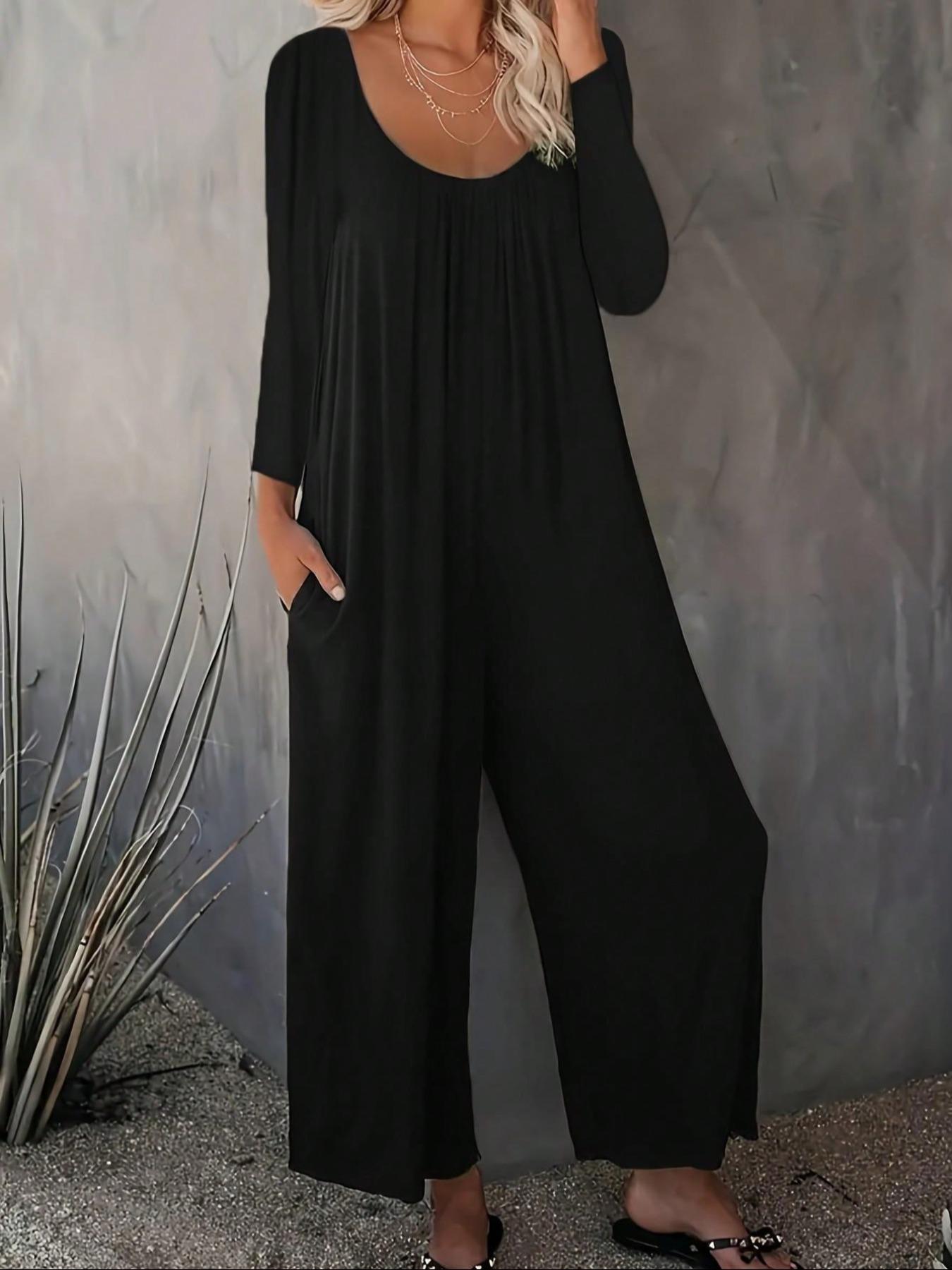 Damen Jumpsuit Weit geschnitten mit Taschen Moderner Schnitt Norvielle