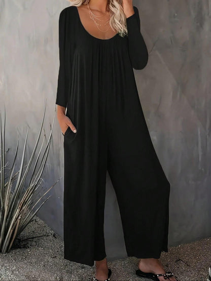 Damen Jumpsuit Weit geschnitten mit Taschen Moderner Schnitt Norvielle
