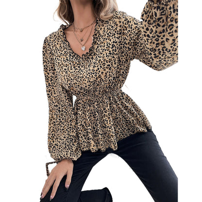 Damen Bluse Animalmuster Voluminöse Ärmel Norvielle