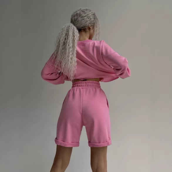 Damen Sweatshirt-Set mit Shorts Kordelzug Bunt
