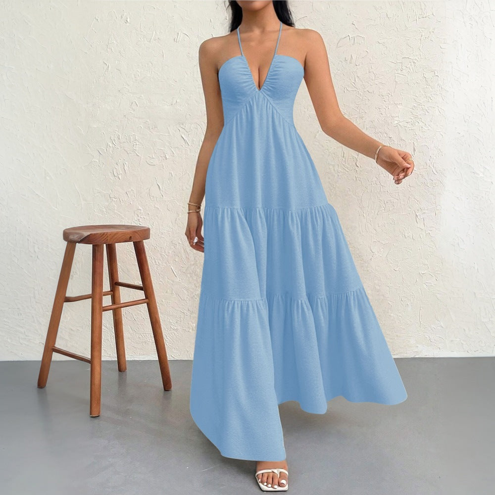 Damen Maxikleid V-Ausschnitt Volants Norvielle