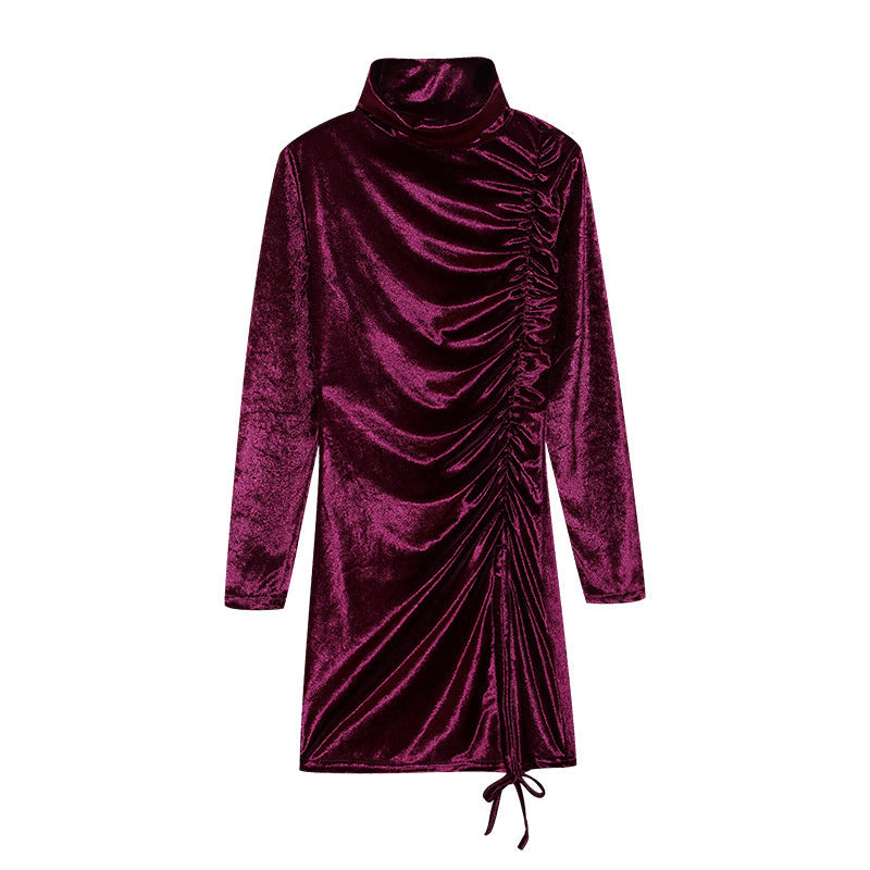 Damen Partykleid Hochgeschlossener Kragen Raffungen Norvielle