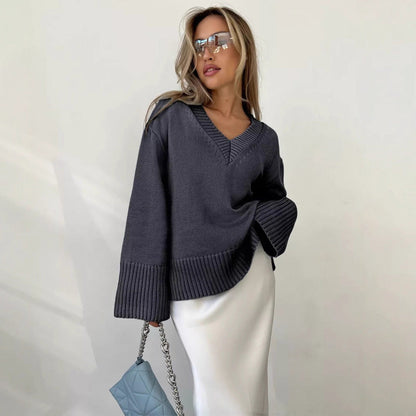 Damen leichter V-Ausschnitt Pullover Norvielle