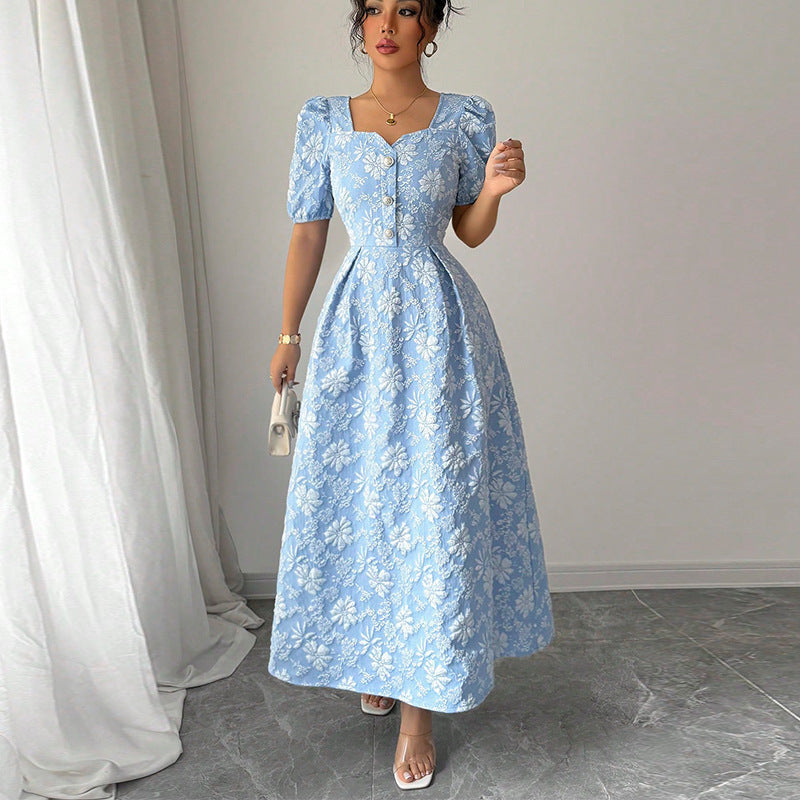 Damen Maxikleid Florale Applikationen Puffärmel Norvielle