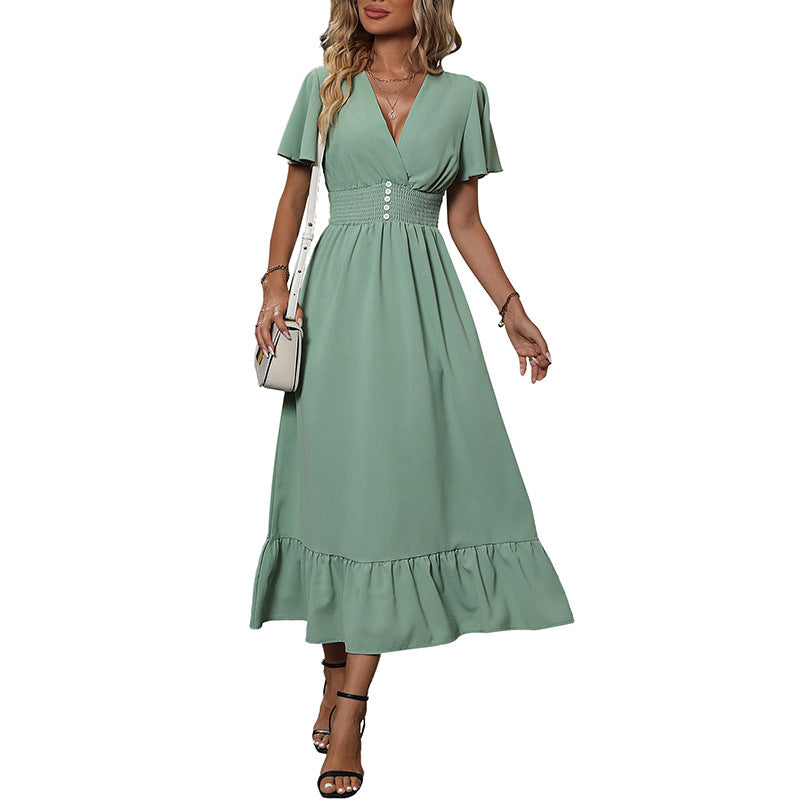 Damen Maxikleid Voluminöse Rüschen Taillierbarer Gürtel Norvielle