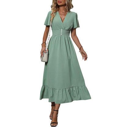 Damen Maxikleid Voluminöse Rüschen Taillierbarer Gürtel Norvielle