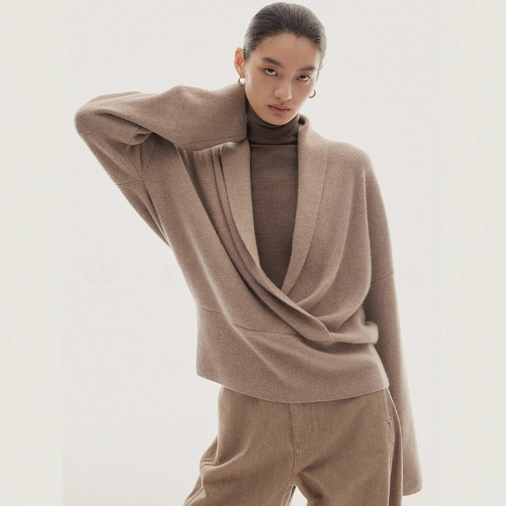 Damen Wickelpullover Weich Wolle Norvielle