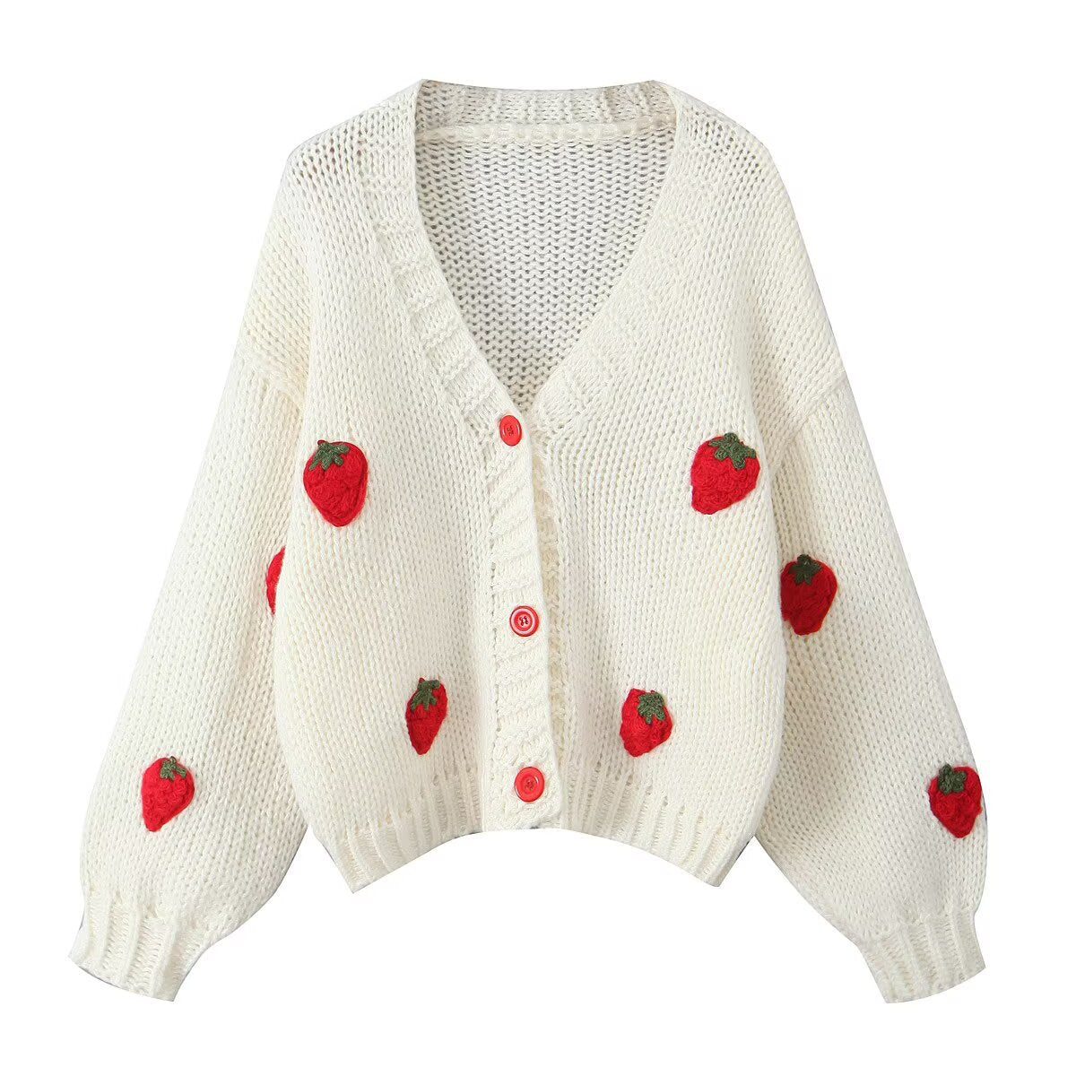 Damen Strickjacke Erdbeer-Motiv Norvielle